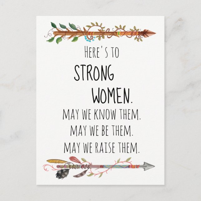 Here's to Strong Women Wild Arrow Boho Feather Postcard (Front)