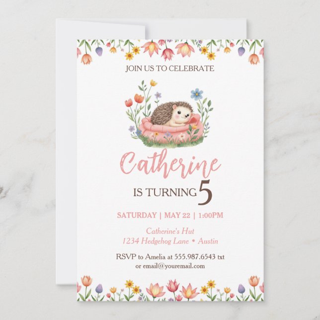 Hérisson Anniversaire Cute Animal Invitation (Devant)