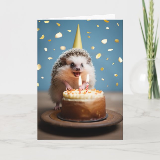 Hérisson avec gâteau d'anniversaire - Carte (Devant)