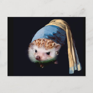 Hérisson avec une carte postale à oreille perle