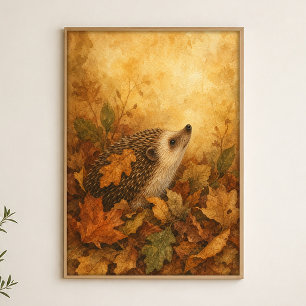 Hérisson dans les feuilles d'automne Affiche aquar