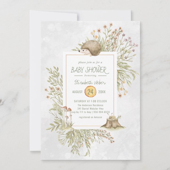 Hérisson de Woodland | Invitation au Baby shower f (Devant)