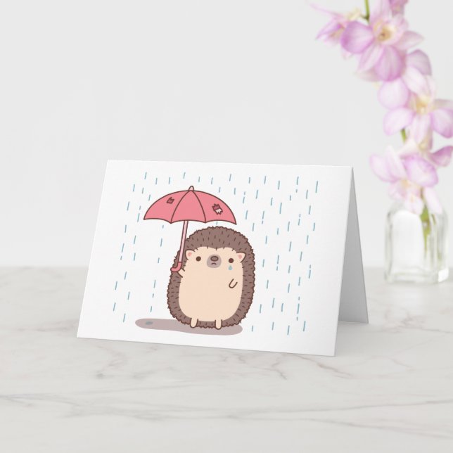 Hérisson Triste Avec Parapluie En Pluie, Carte Adi (Orchidée)