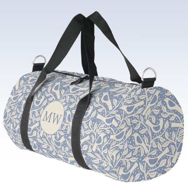 Heritage Birds Monogram Initials Personalized Duffle Bag (Heritage Arts and Crafts style bird and branches personalized monogram initials duffel bag)