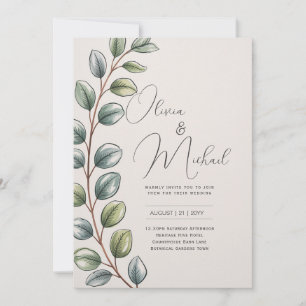 Heritage Botanical Watercolor Greenery Modern Invitation