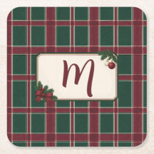 Heritage Christmas Burgundy Green Tartan Monogram