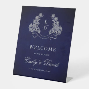 Heritage Crest Monogram Wedding Welcome Pedestal Sign