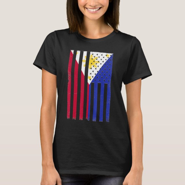 Heritage Descendant Filipino Roots Philippine Flag T-Shirt (Front)