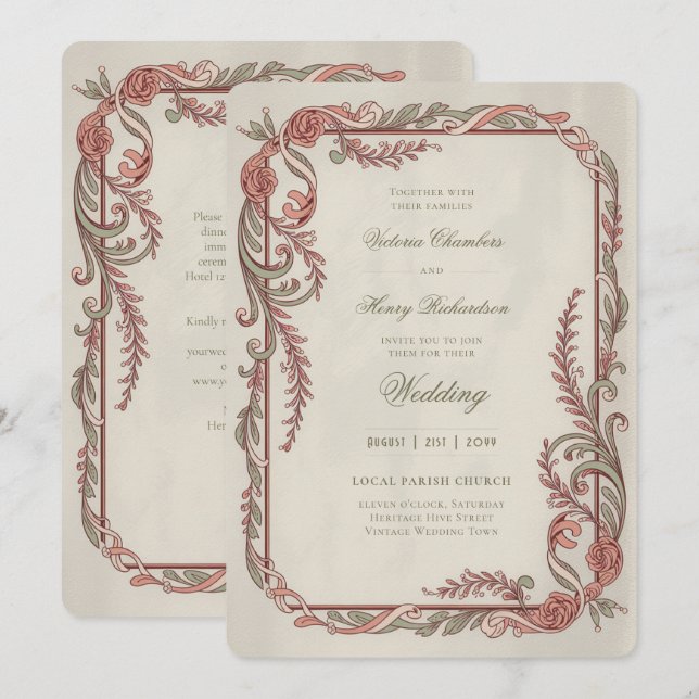Heritage | Edwardian Rose Scroll Garland Wedding Invitation (Front/Back)