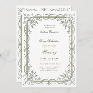 Heritage Edwardian Sage Ribbon Scroll Invitation