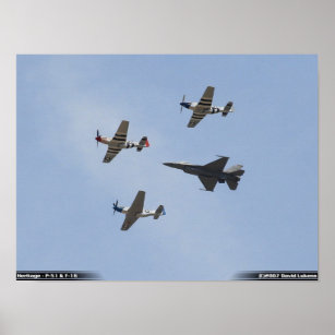 Heritage Flight - P-51 Mustang and F-16 Falcon Poster