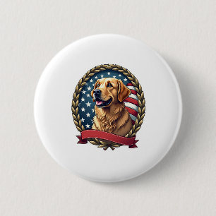 Heritage Golden Retriever Patriotic Vintage Tee 2 Inch Round Button