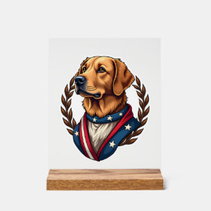Heritage Golden Retriever Patriotic Vintage Tee 4 Acrylic Sign