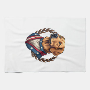 Heritage Golden Retriever Patriotic Vintage Tee 4 Kitchen Towel