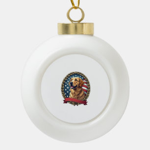 Heritage Golden Retriever Patriotic Vintage Tee Ceramic Ball Christmas Ornament
