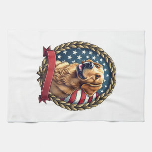 Heritage Golden Retriever Patriotic Vintage Tee Kitchen Towel