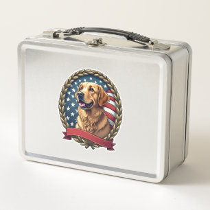 Heritage Golden Retriever Patriotic Vintage Tee Metal Lunch Box