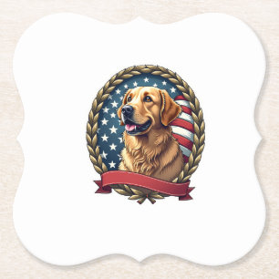 Heritage Golden Retriever Patriotic Vintage Tee Paper Coaster