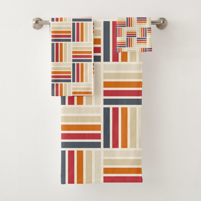 Heritage Grid Quilt seamless pattern Bath Towel Set (Insitu)