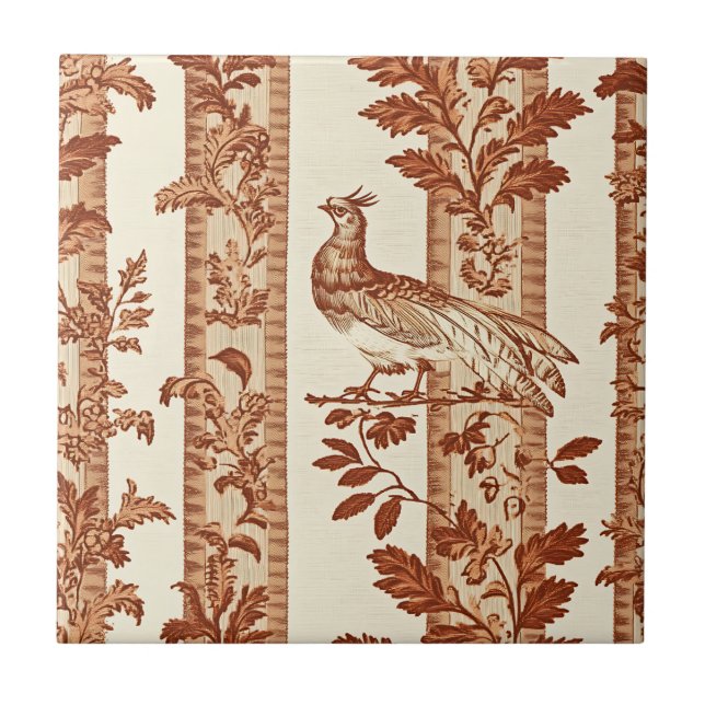 Heritage Hen Floral Stripe Toile Pattern Tile (Front)