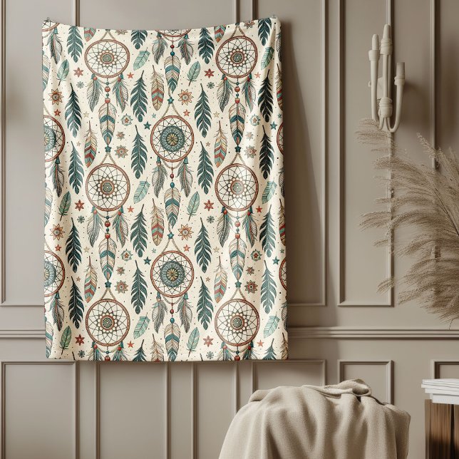 Heritage-Inspired Tribal Cozy Retreat dreamcatcher Fleece Blanket (Heritage-Inspired Tribal Cozy Retreat dreamcatcher Fleece Blanket)
