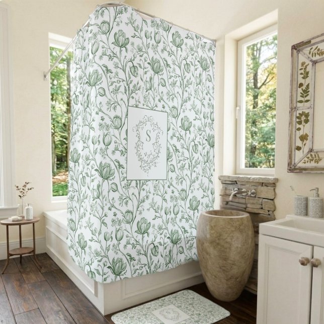 Heritage Luxury Sage French Toile Monogram Crest (Creator Uploaded)