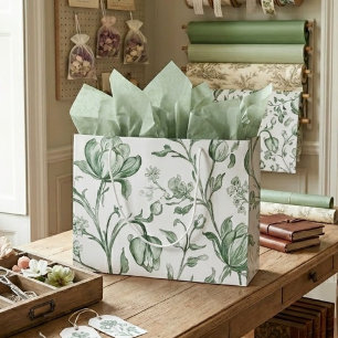 Heritage Luxury Sage Toile Artisan Garden Styling Large Gift Bag
