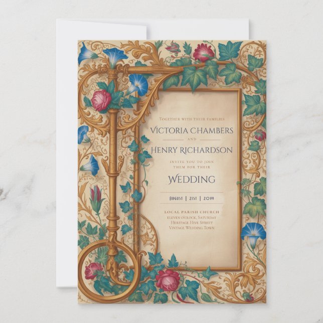 Heritage | Medieval Renaissance Gold Jewel Wedding Invitation (Front)