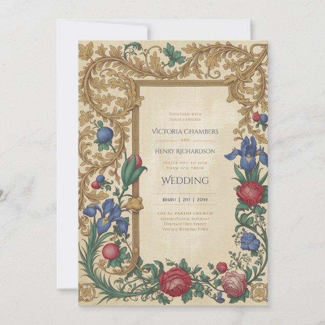 Heritage | Medieval Renaissance Gold Jewel Wedding Invitation (Front)