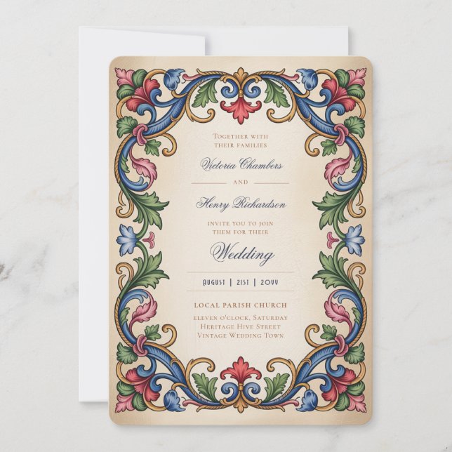 Heritage | Medieval Renaissance Gold Jewel Wedding Invitation (Front)