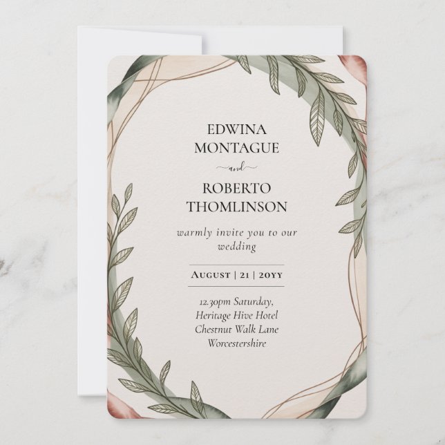 Heritage Olive Wreath Botanical Wedding Invitation (Front)