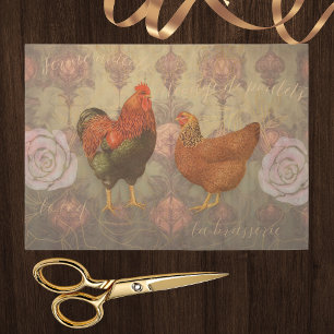 Heritage Rooster and Chicken French Damask Tissue Paper