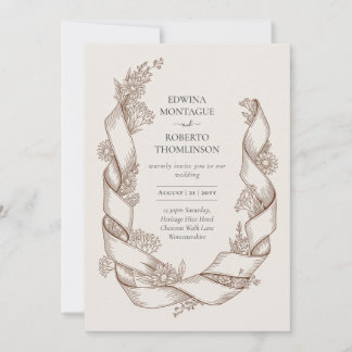 Heritage Rustic Sunflower Ribbon Botanical Wedding Invitation