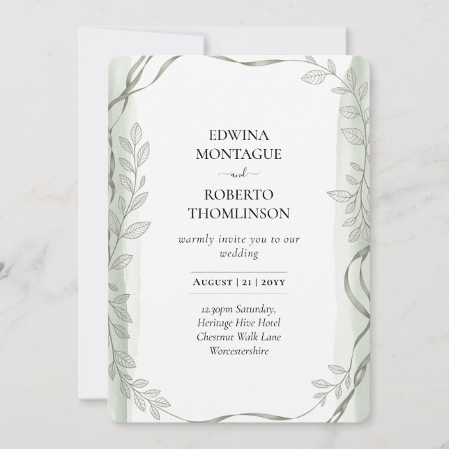 Heritage Sage Green Botanical Vine Wedding Invitation (Front)
