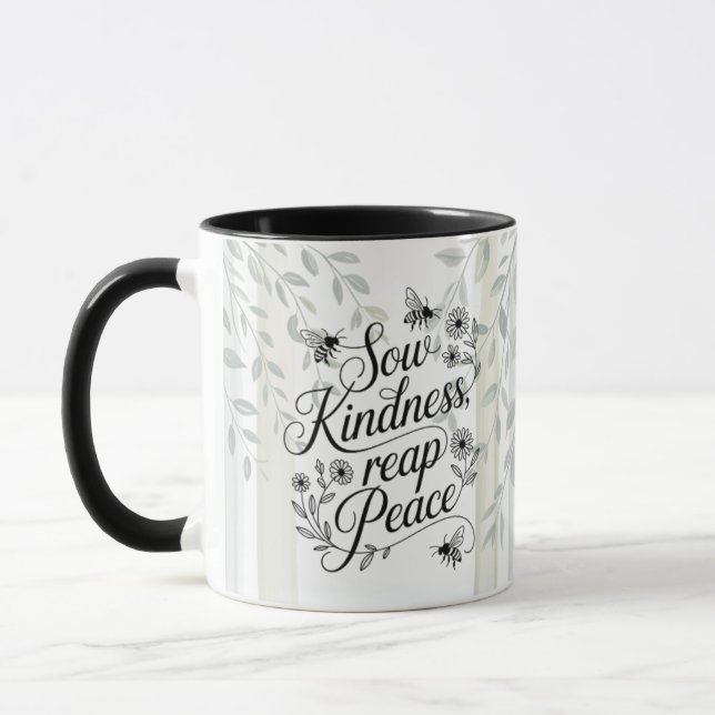 Heritage Sow Kindness Reap Peace Botanical Quote Mug (Left)