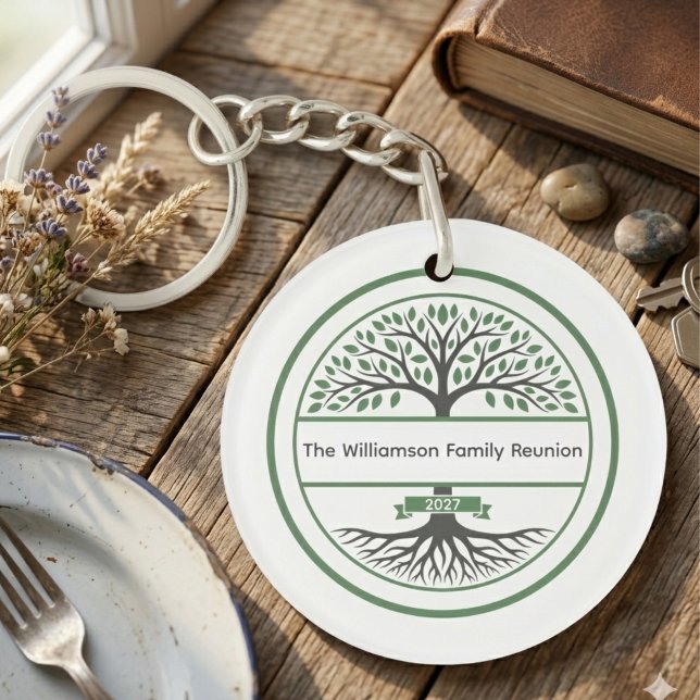 Heritage Tree Roots Family Reunion Keychain (Family reunion keepsake keychain)