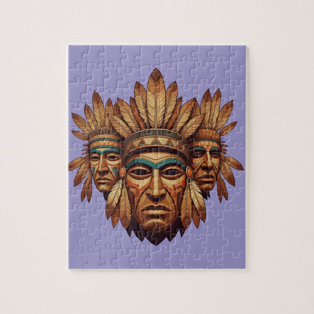 Heritage Tribal Mask Art - Symbolic Feathered Jigsaw Puzzle (Vertical)