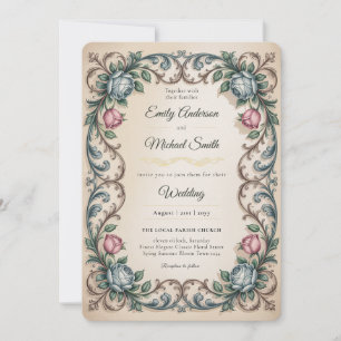 Heritage   Victorian Rococo Rose Blue Elegance Invitation