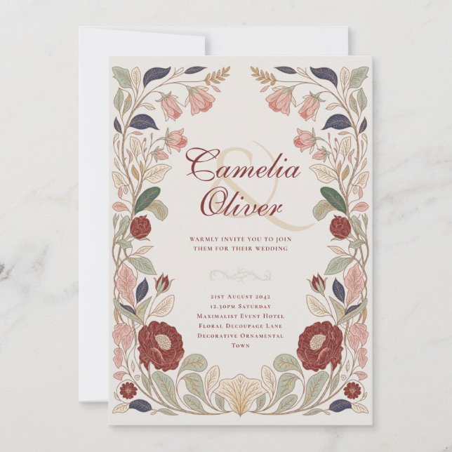 Heritage William Morris Inspired Wedding Botanical Invitation (Front)