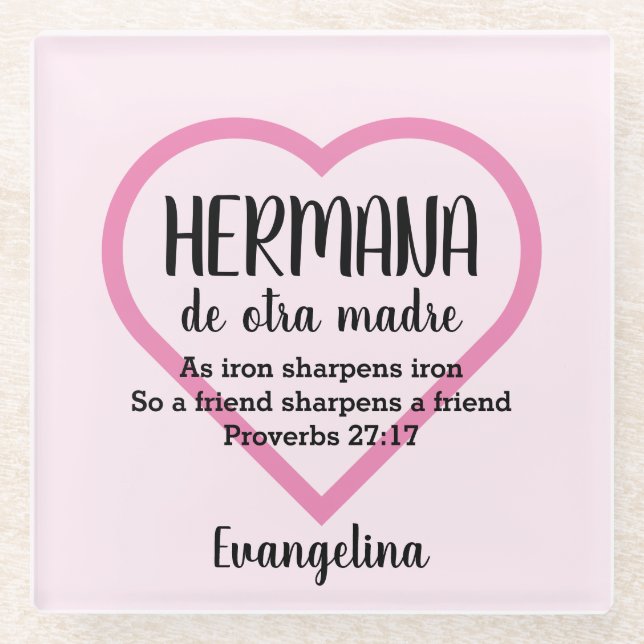 HERMANA DE OTRA MADRE Christian BFF Personalized Glass Coaster (Front)
