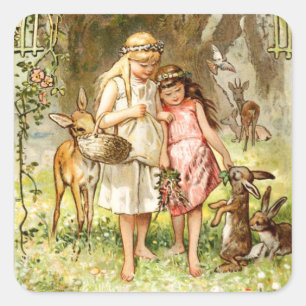 Hermann Vogel - Snow White and Rose Red Square Sticker