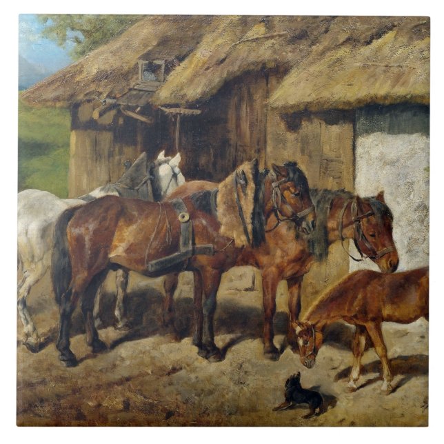 Hermine Biedermann Harnessed Horses at the Stab Tile (Front)