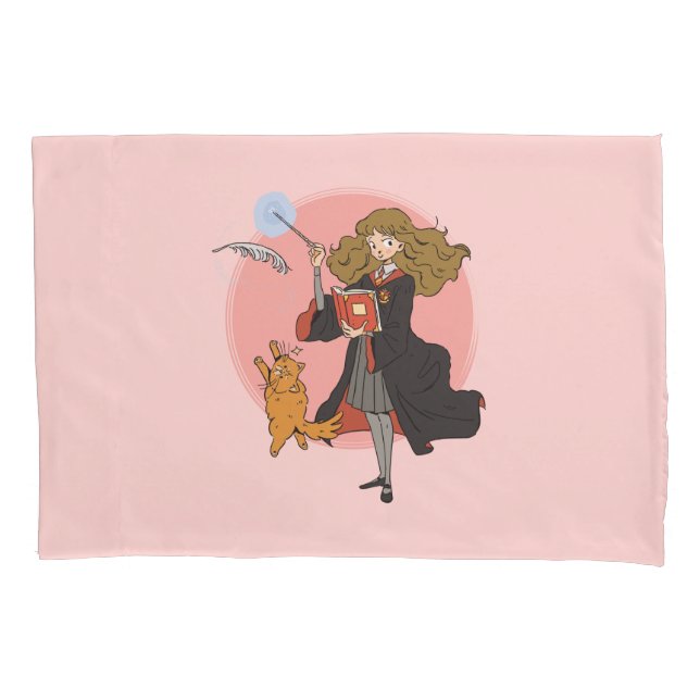 Hermione and Crookshanks Wingardium Leviosa Pillowcase (Front)