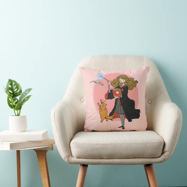 Hermione and Crookshanks Wingardium Leviosa Throw Pillow (Chair)