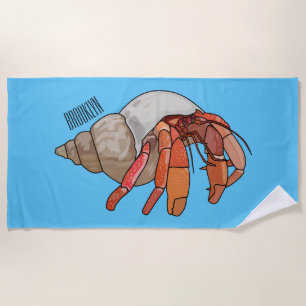 Hermit crab cartoon illustration beach towel