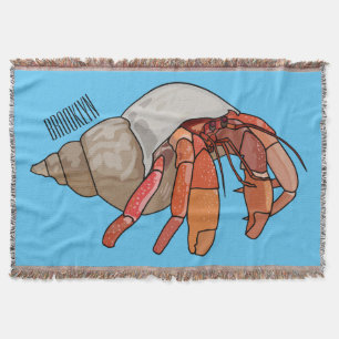 Hermit crab cartoon illustration throw blanket