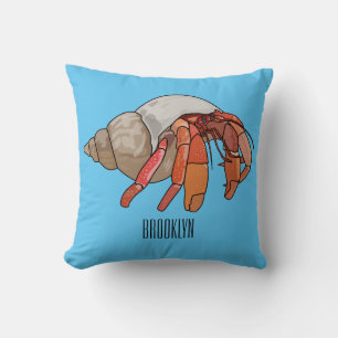Hermit crab cartoon illustration throw pillow