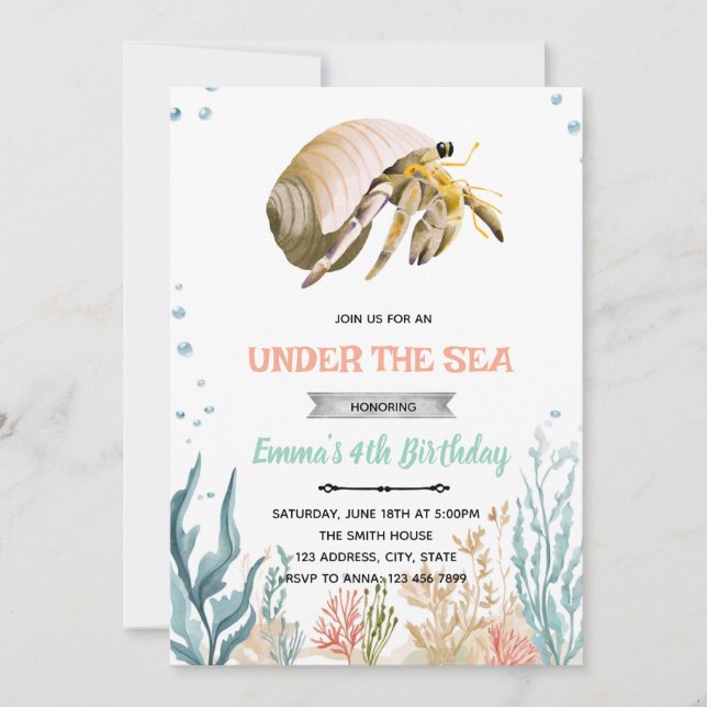 Hermit Crab party invitation (Front)