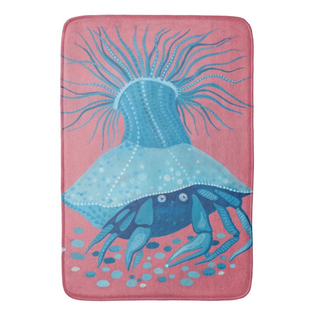 Hermit Crab, Underwater Coastal, Animals Pink Blue Bath Mat (Front Vertical)