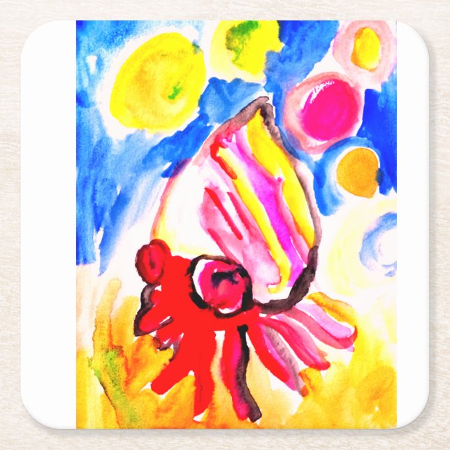 Hermit crab watercolor fun square paper coaster (Front)